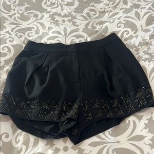High Waist Black and Gold Shorts with Intricate Hem